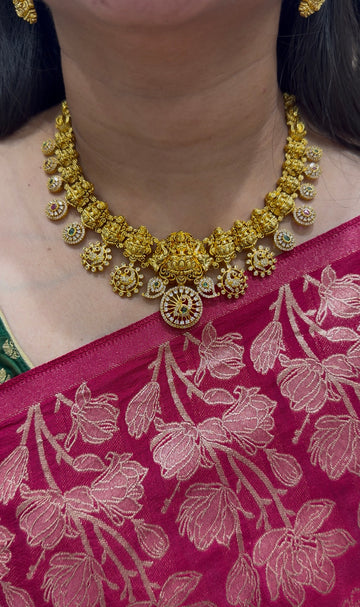 Beautiful cz stones,Lakshmi devi necklace with pushback earrings