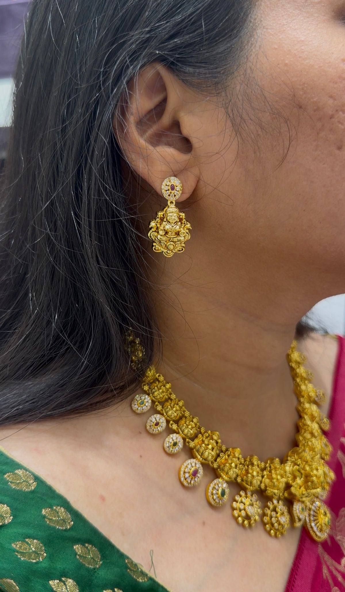 Beautiful cz stones,Lakshmi devi necklace with pushback earrings