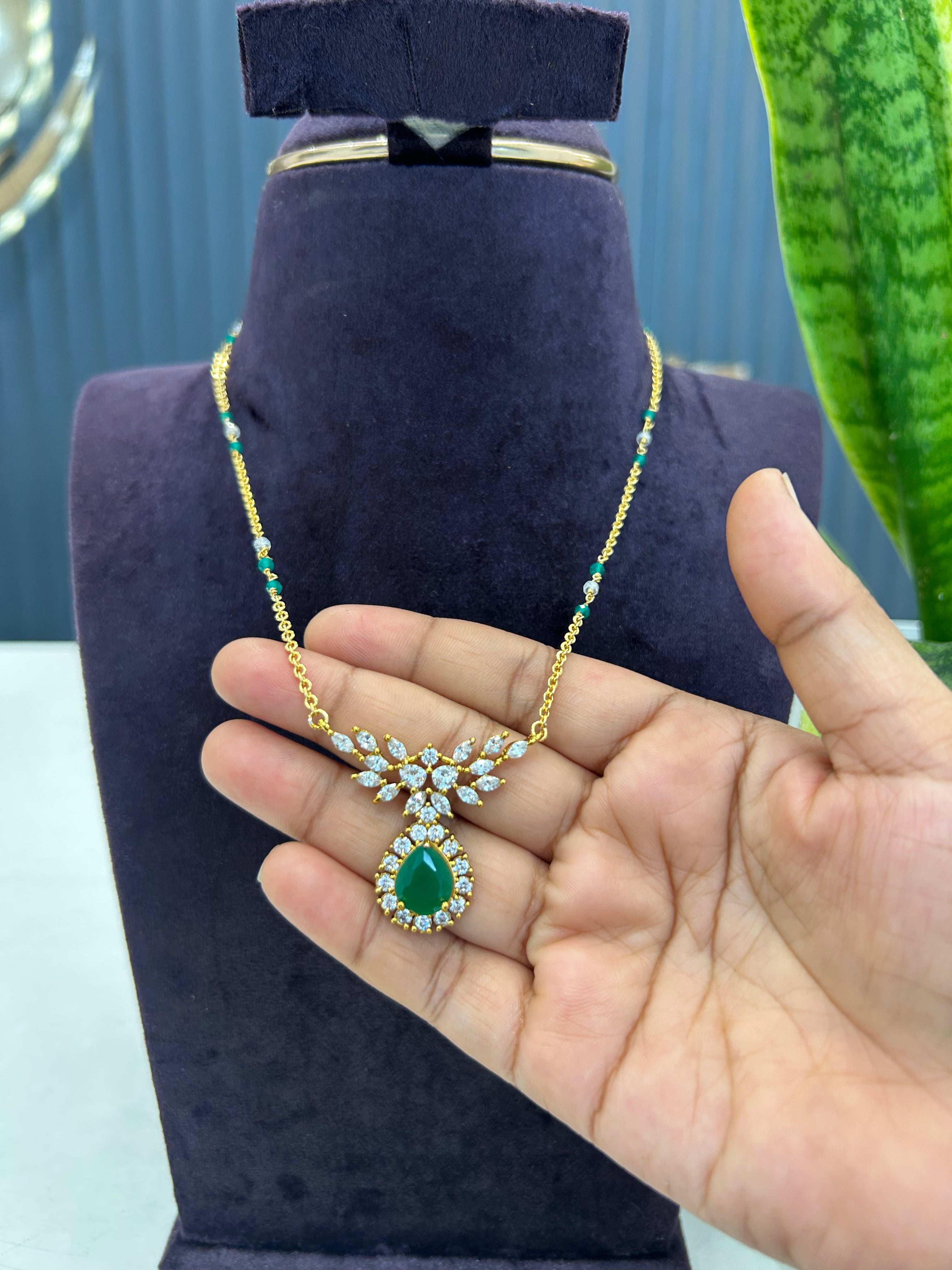 Beautiful white stone pendant with handmaking beads, Chandraharam chain 18 inchs long