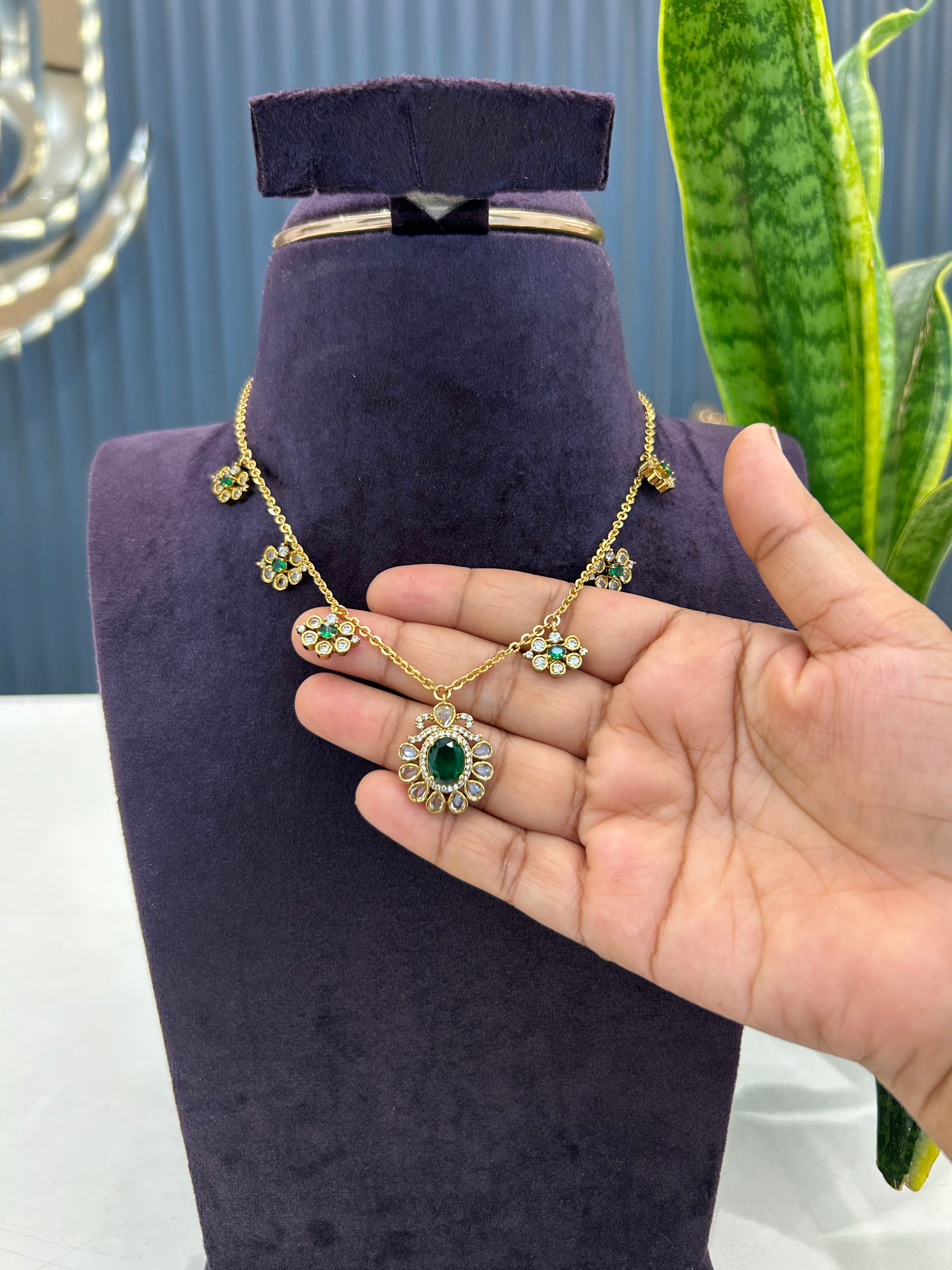 Beautiful uncut stone pendants with Chandraharam chain 18 inchs long
