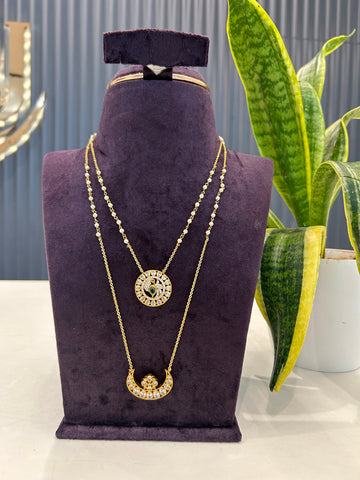 Beautiful uncut stone sun & moon  pendants with handmaking pearls,Chandraharam chain 20inchs long