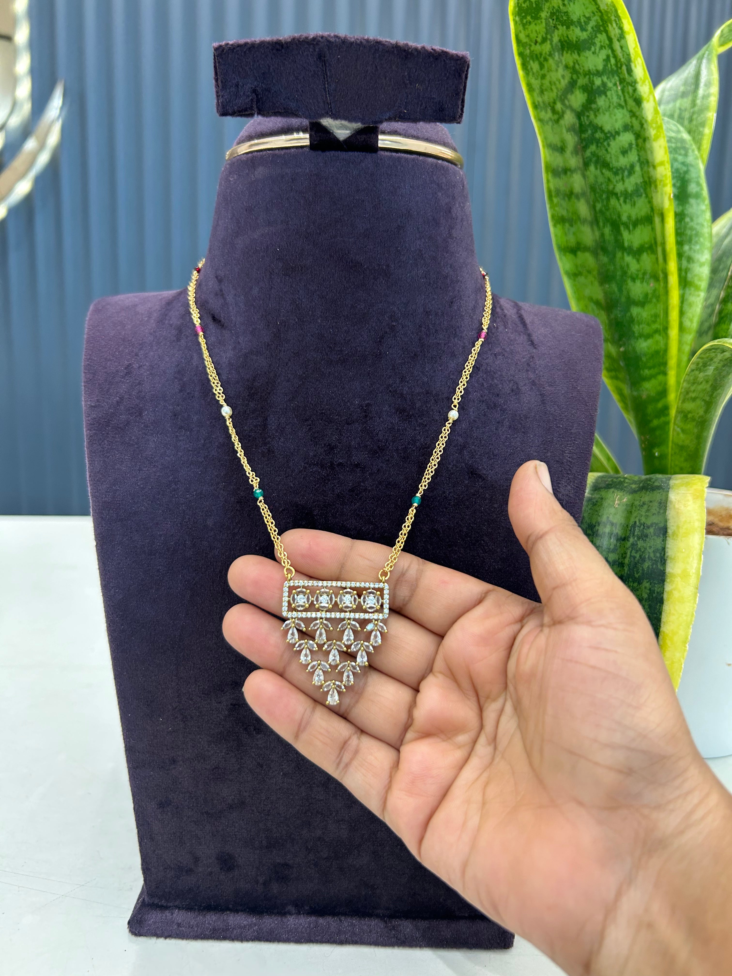Beautiful white stone pendant with handmaking beads,Chandraharam chain 18 inchs long
