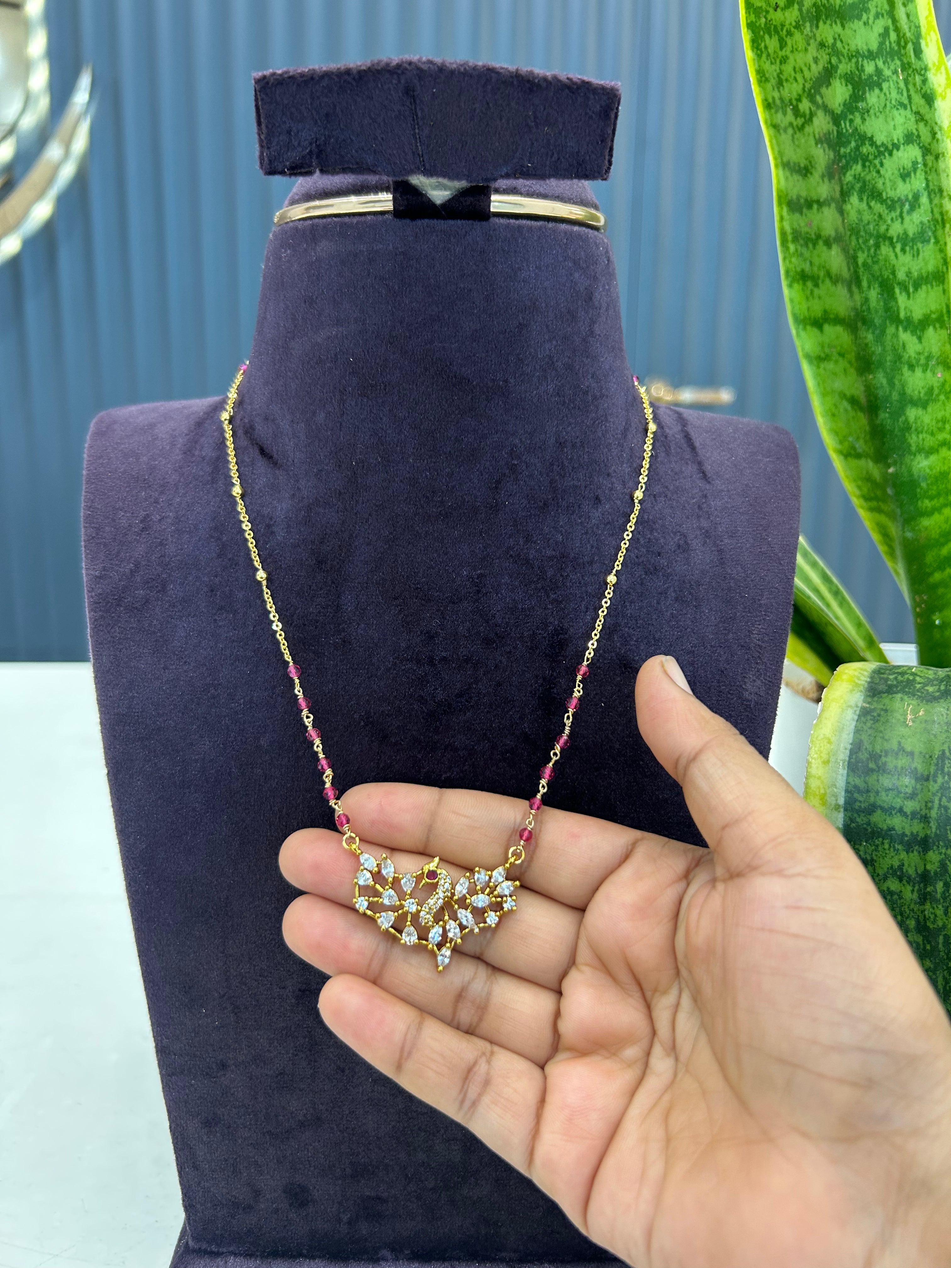 Beautiful peacock design pendants with handmaking beads,Chandraharam chain 18 inchs long