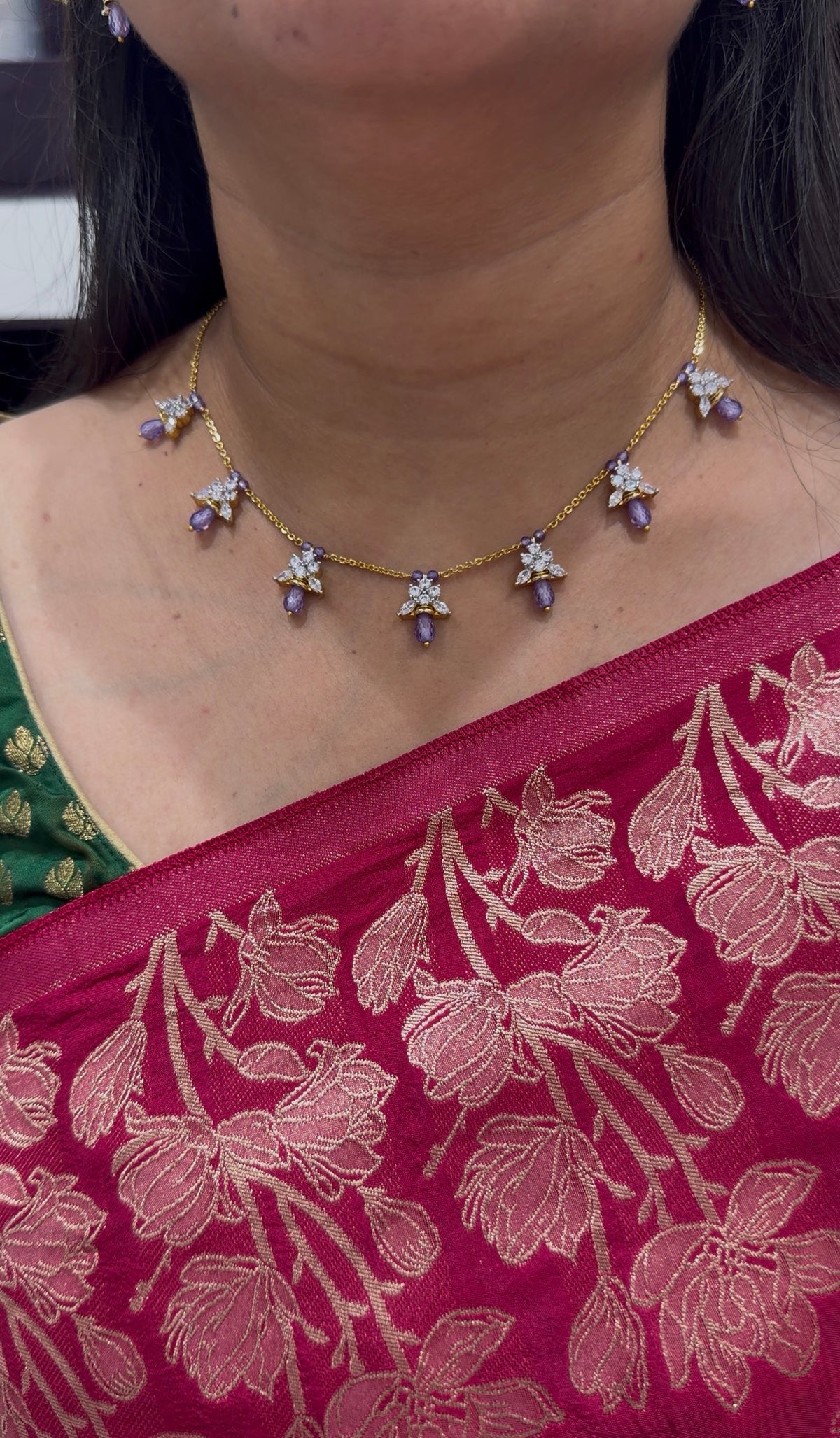 Beautiful white stones pendants  handmaking Chandraharam chain neckset with pushback earrings