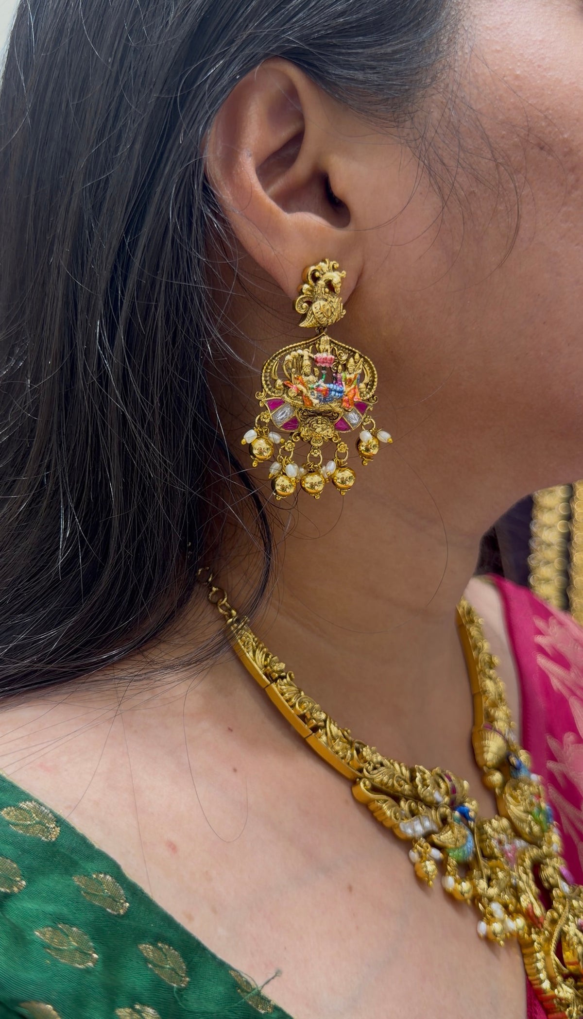 Jadav Kundan necklace set with pushback earrings
