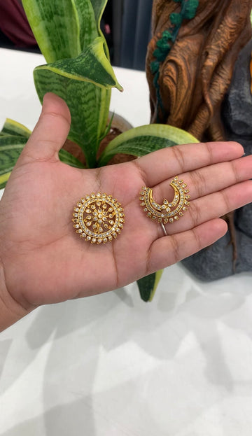 Beautiful white stone sun & moon with back hook