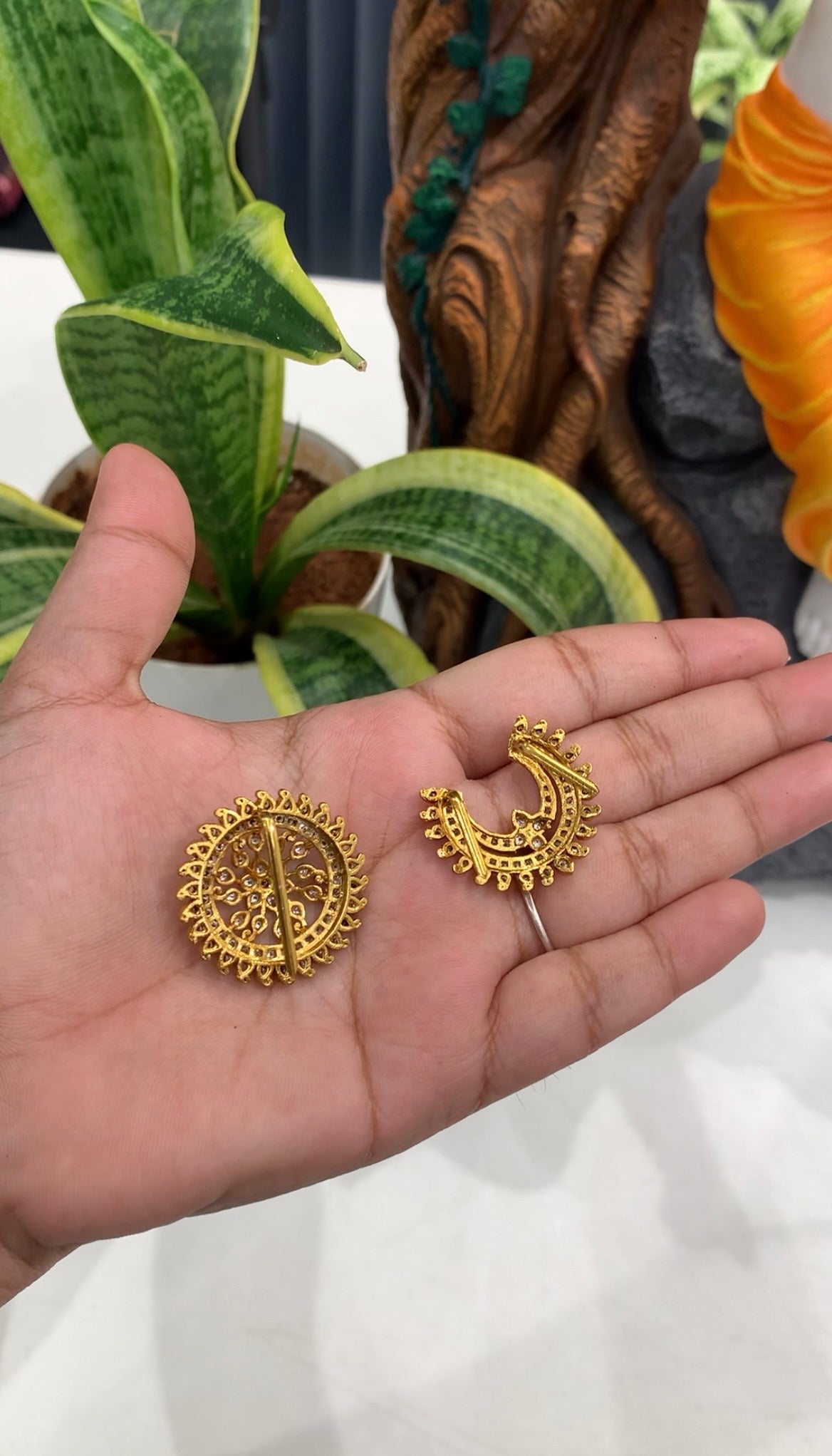 Beautiful white stone sun & moon with back hook