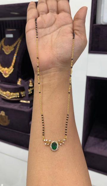 Beautiful green stone pendant with handmaking blackbeads & Chandraharam chain 18 inchs long