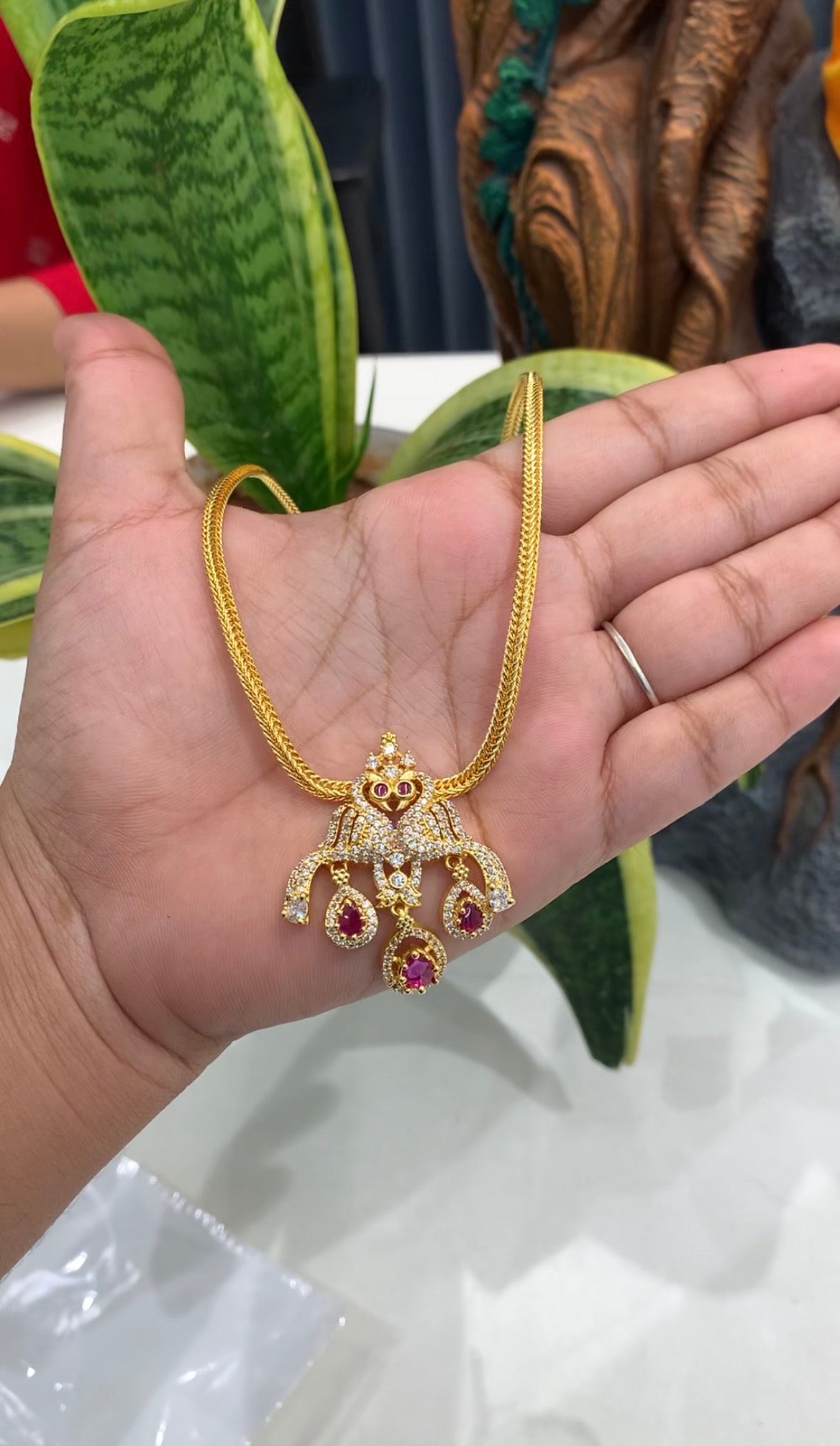 Beautiful CZ stones locket nanpatti necklace with back adjustable chain