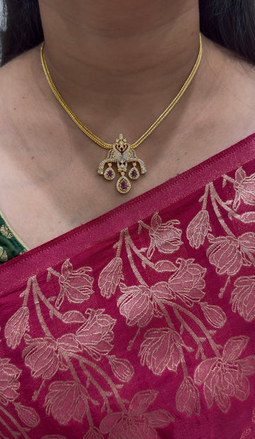 Beautiful CZ stones locket nanpatti necklace with back adjustable chain