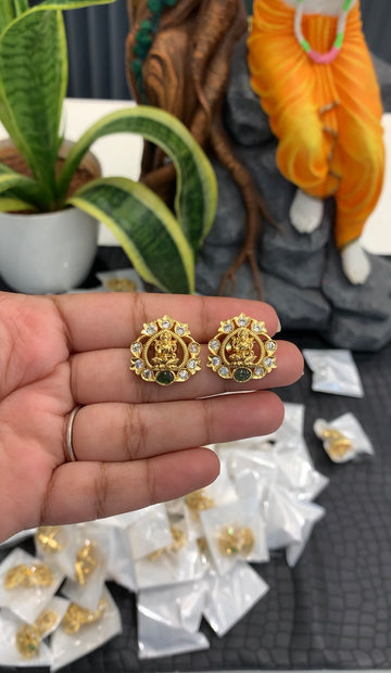Beautiful Lakshmi devi uncut stone studs with pushback