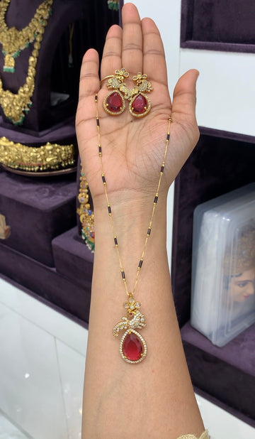 Beautiful red colour pendant set with Blackbeads chain 18 inchs long