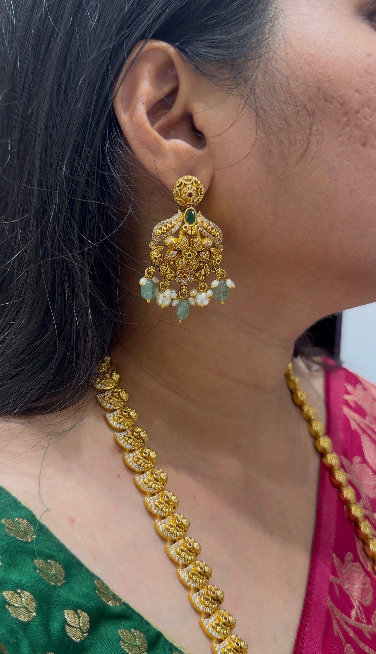 Beautiful peacock design long haram with pushback earrings