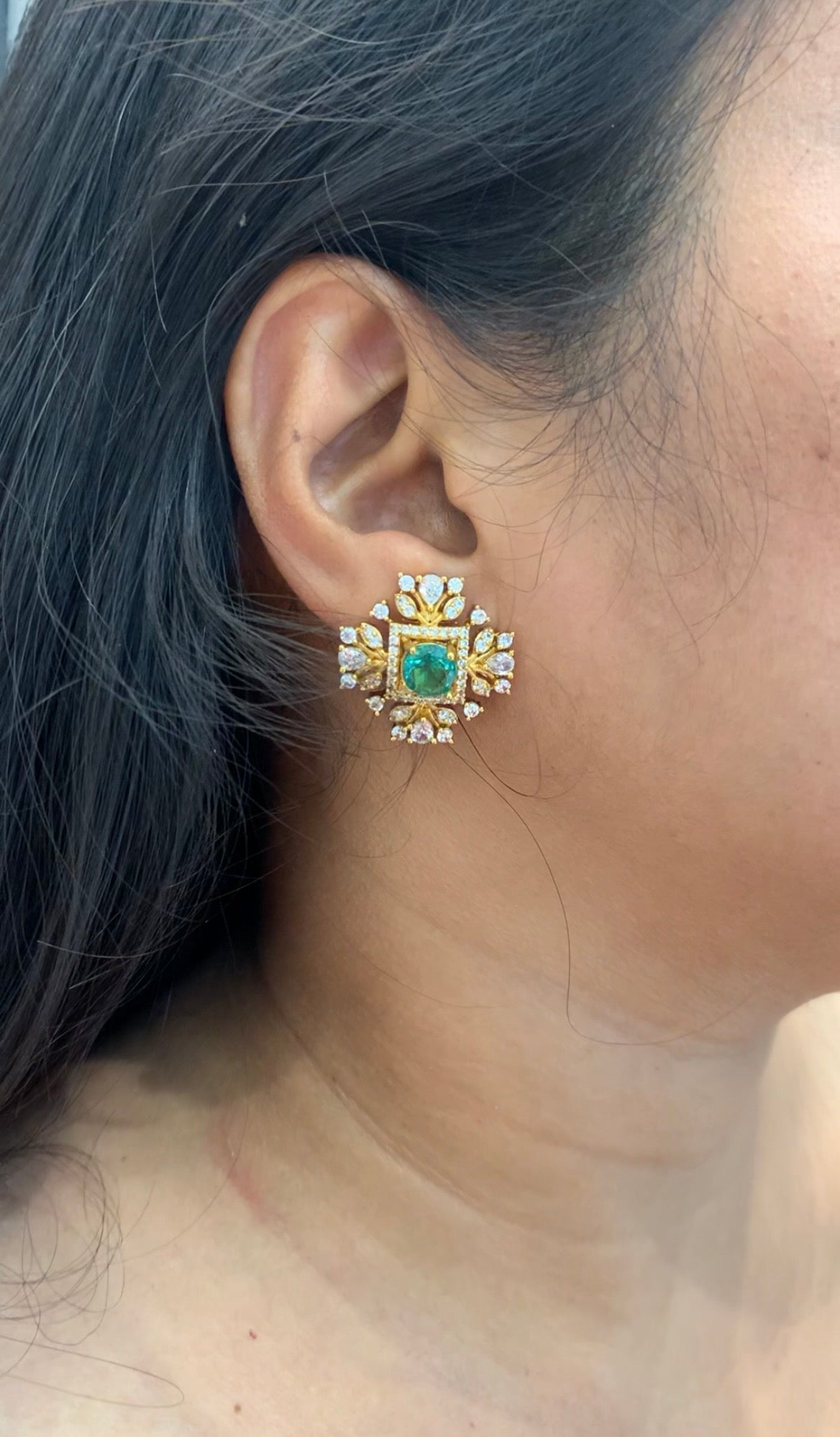 Beautiful green stone studs with pushback