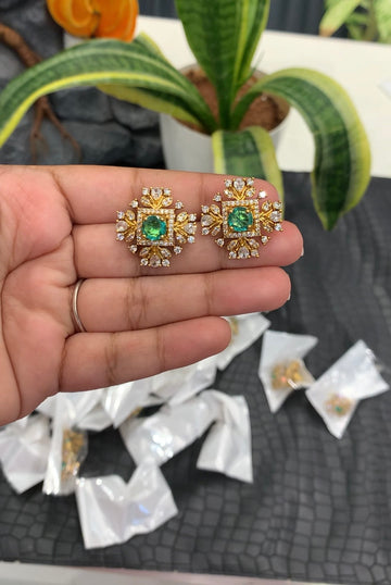 Beautiful green stone studs with pushback