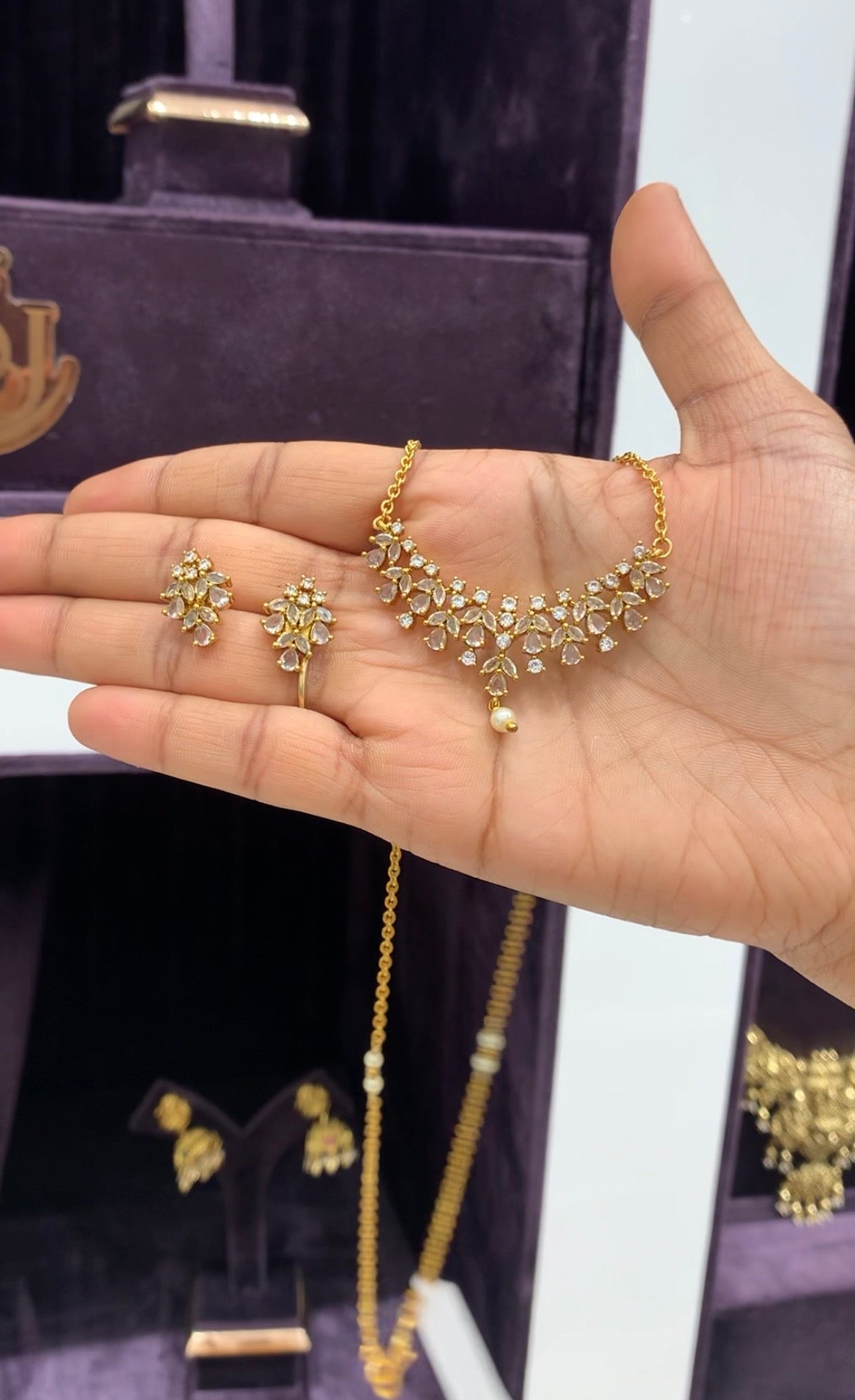 Beautiful white stones locket with handmaking Chandraharam chain 18 inchs long