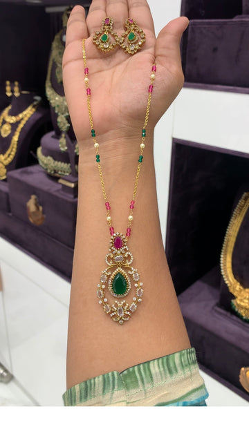 Beautiful multi color stones pendant set with handmaking beads,Chandraharam chain 18 inchs long