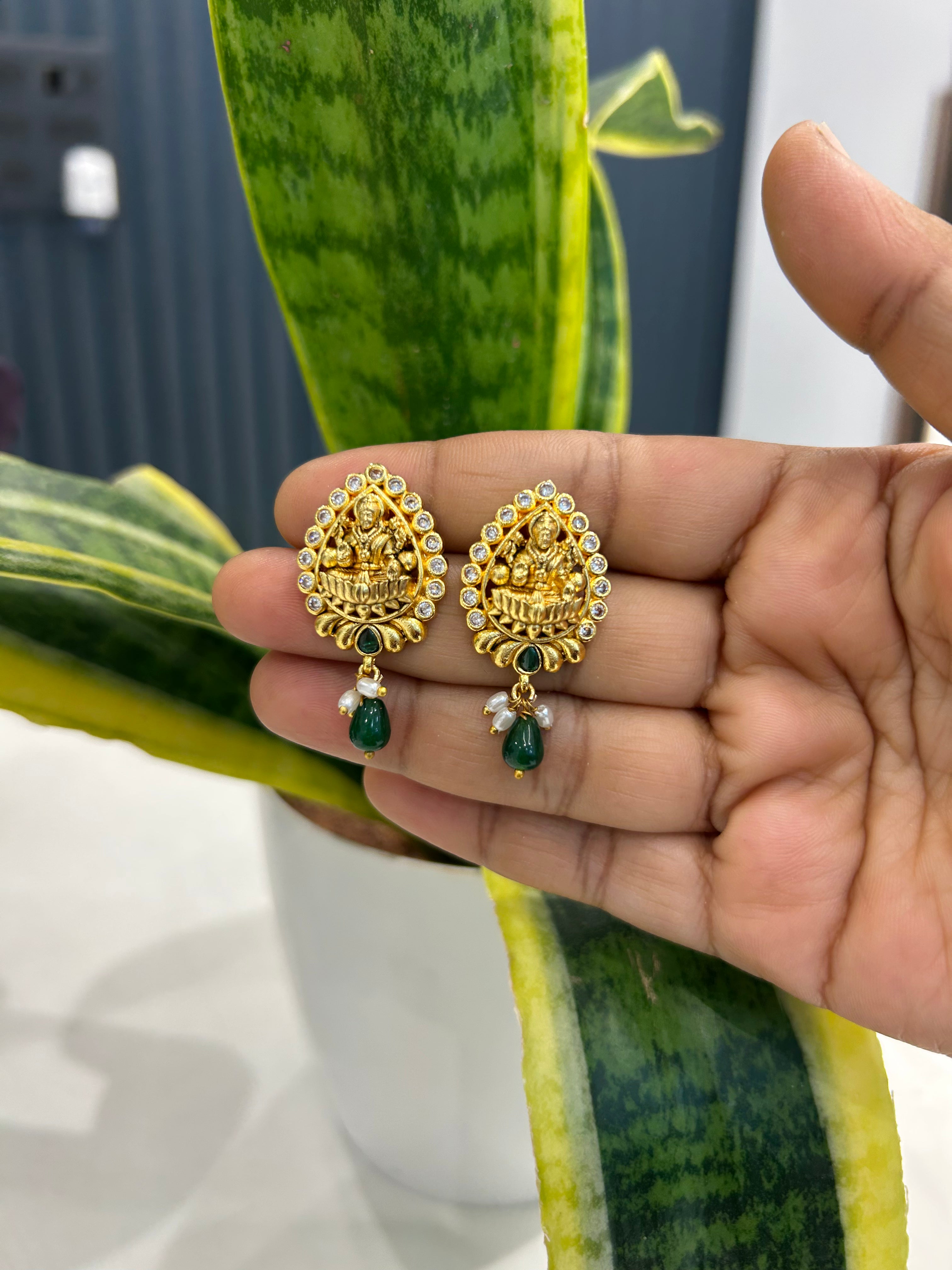 Beautiful Lakshmi devi uncut stone studs with pushback