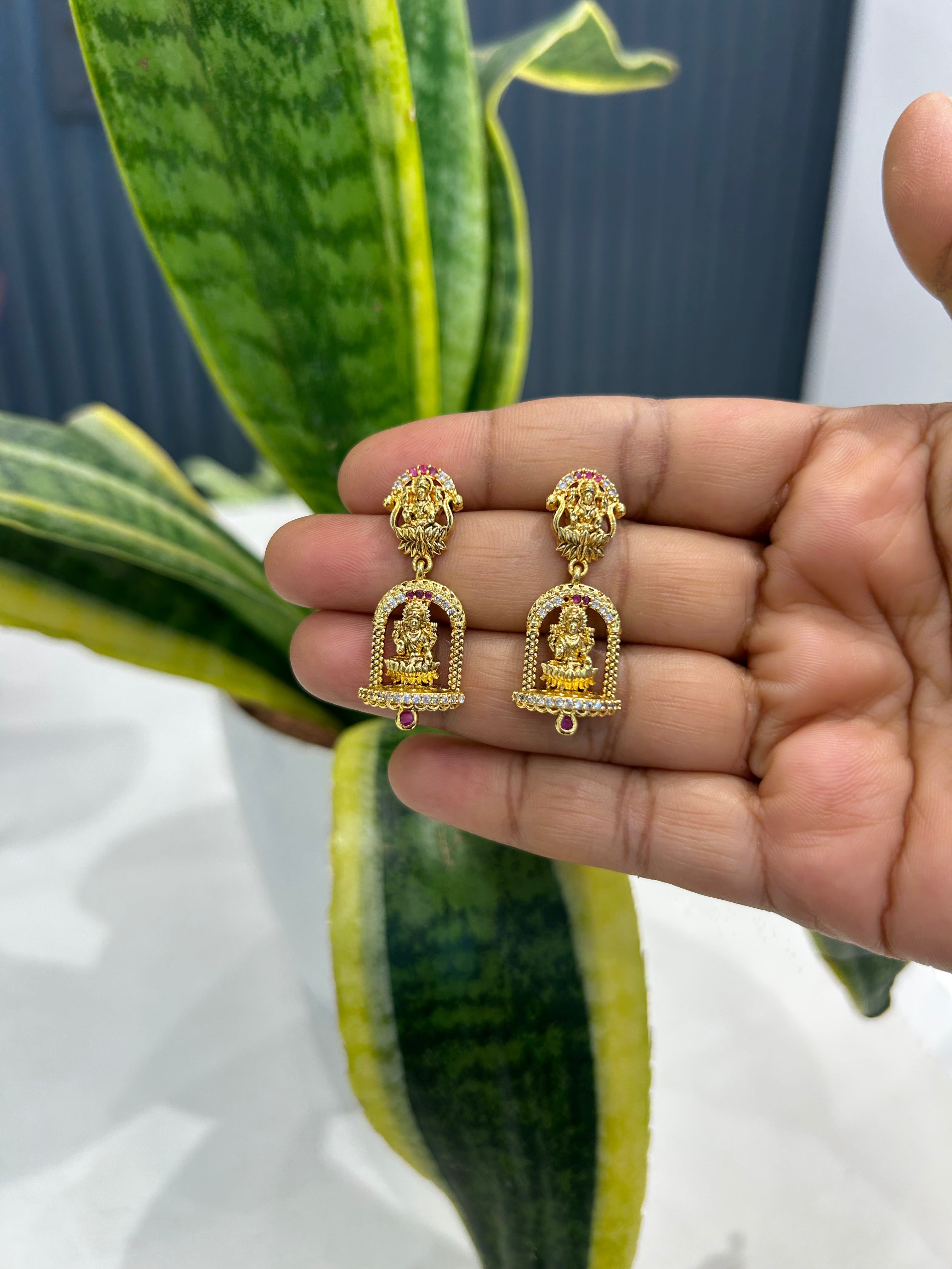 Beautiful CZ stone Lakshmi devi earrings with Pushback