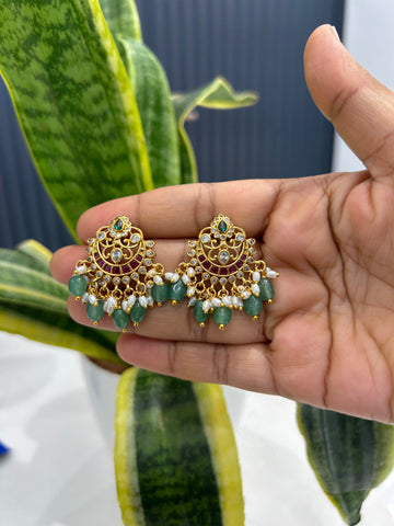 Beautiful pota stone pushback earrings with beads finishing