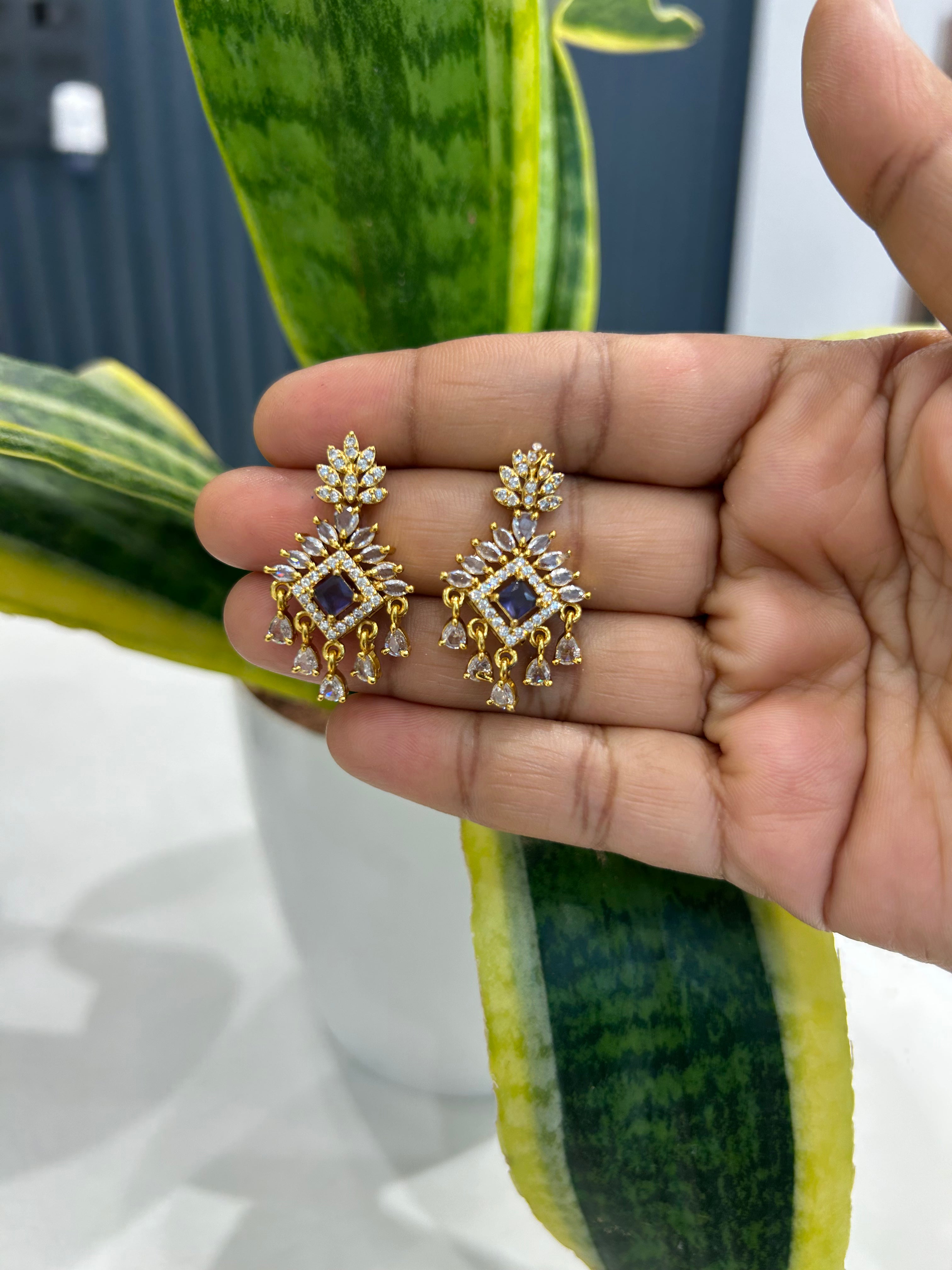Beautiful purple color stone ear hangings with pushback