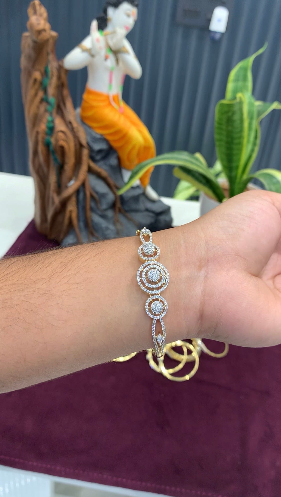 Beautiful white stone diamond replica openable bracelet