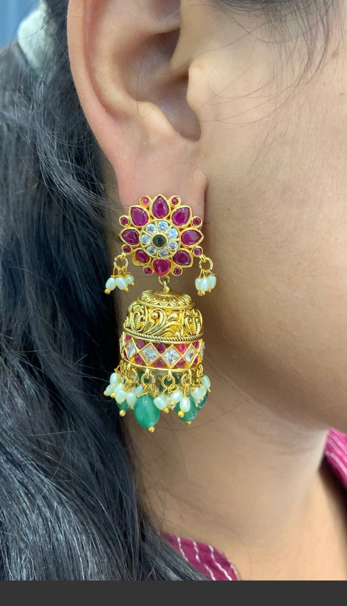Beautiful pota stone pushback jumkis with beads finishing