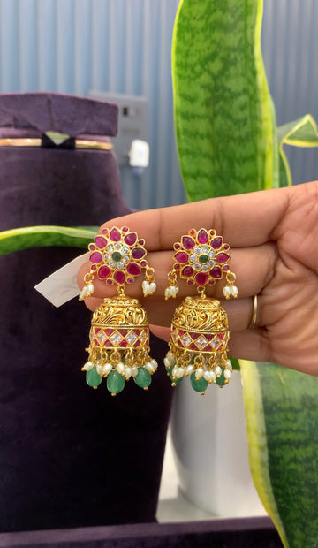 Beautiful pota stone pushback jumkis with beads finishing
