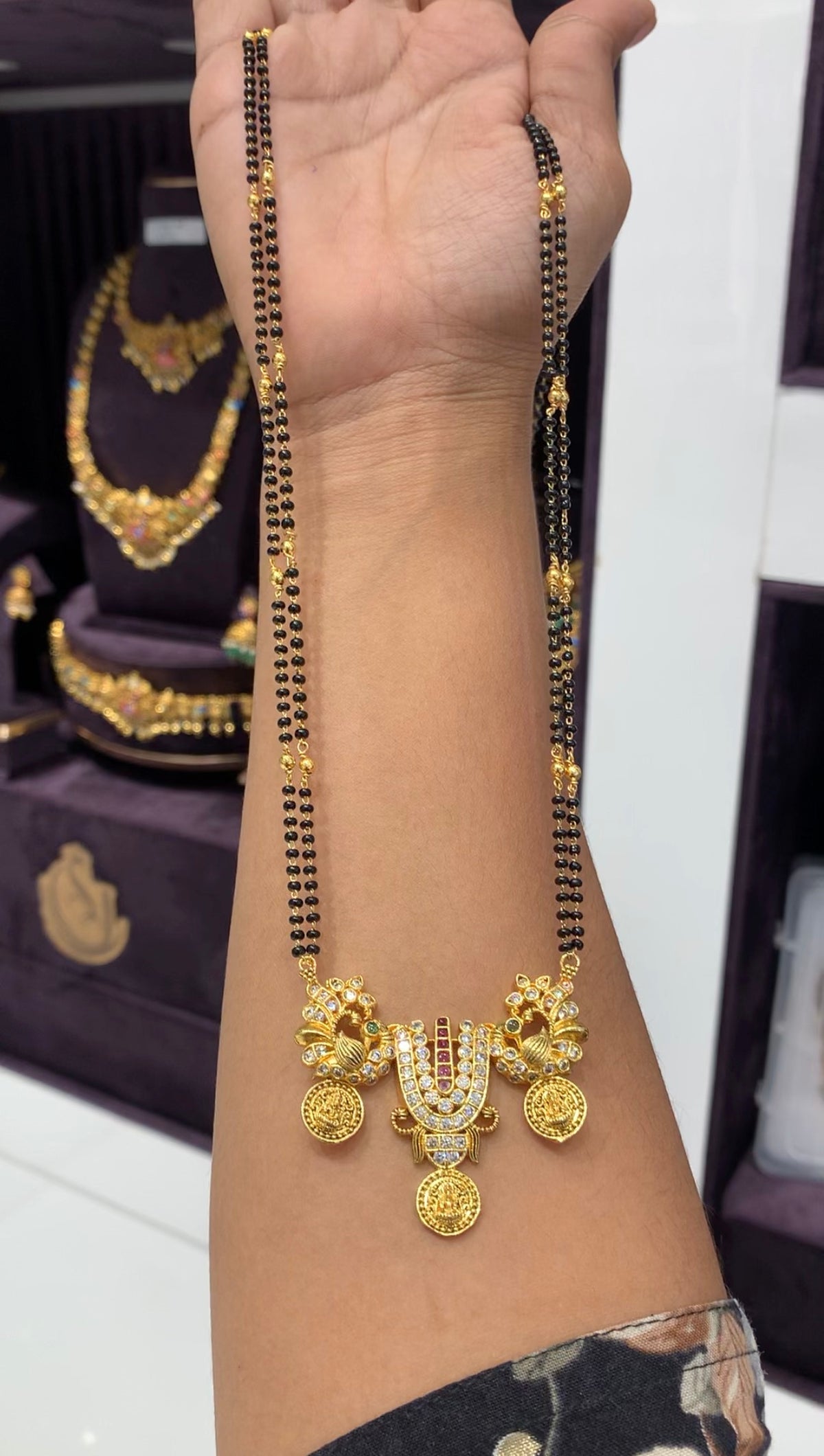Beautiful Venkateswara swamy Namam locket with Blackbeads chain 24inchs long