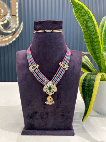 Beautiful stones pendants with CZ crystal beads 5 layers mala