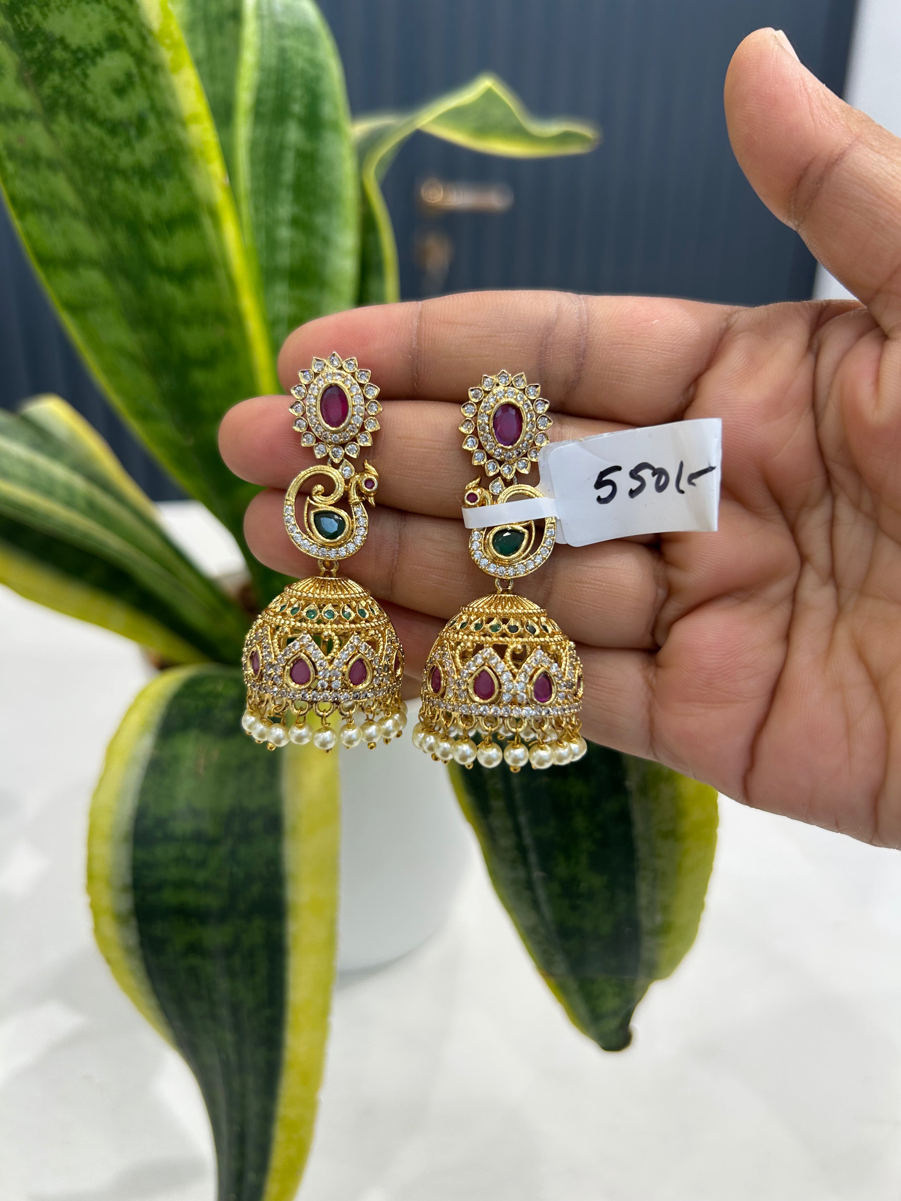 Beautiful peacock design CZ stone jumkis with pushback