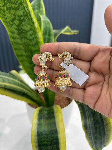 Beautiful peacock design multi CZ stone jumkis with pushback