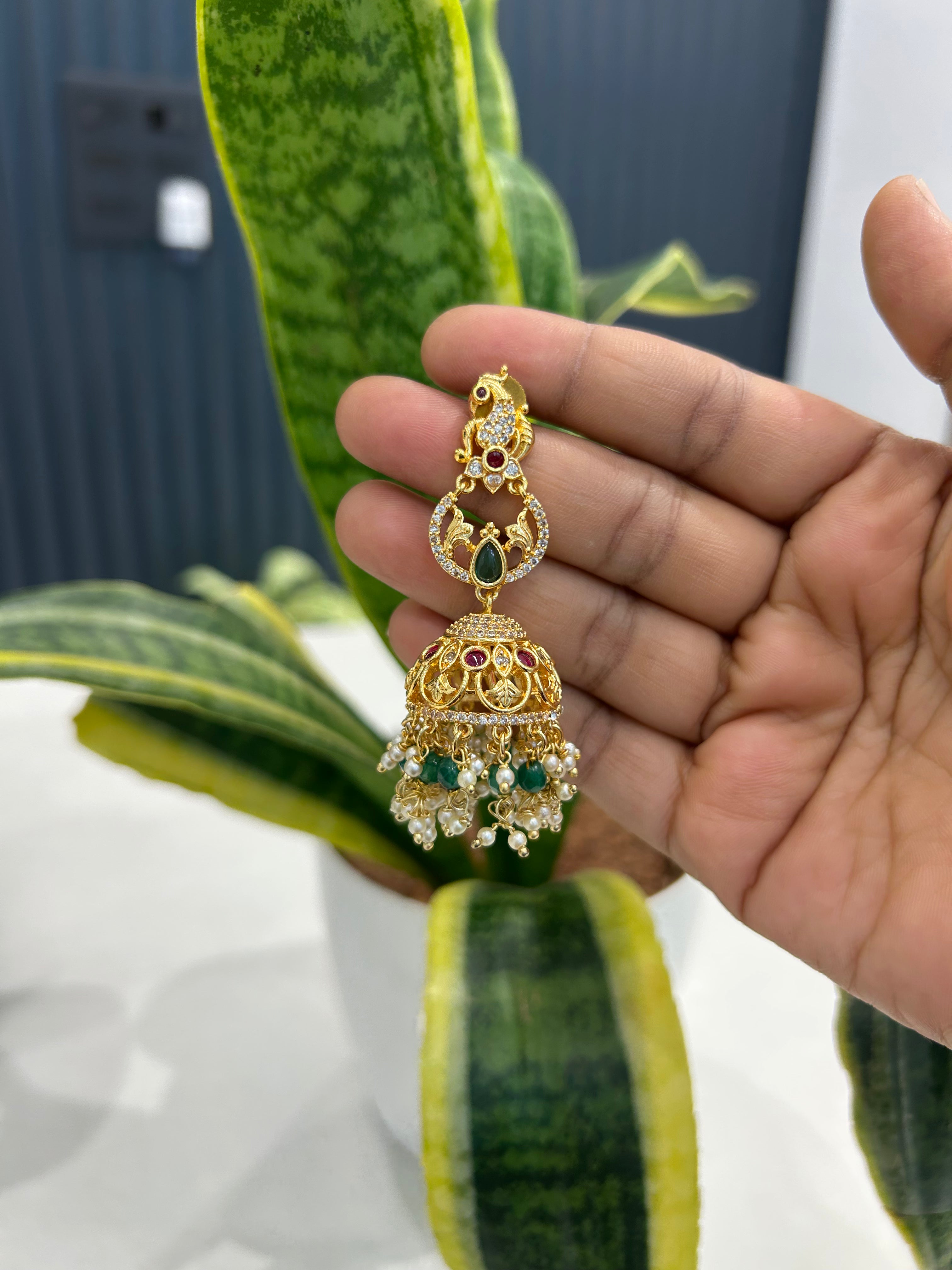 Beautiful peacock design pushback jumkis with beads finishing