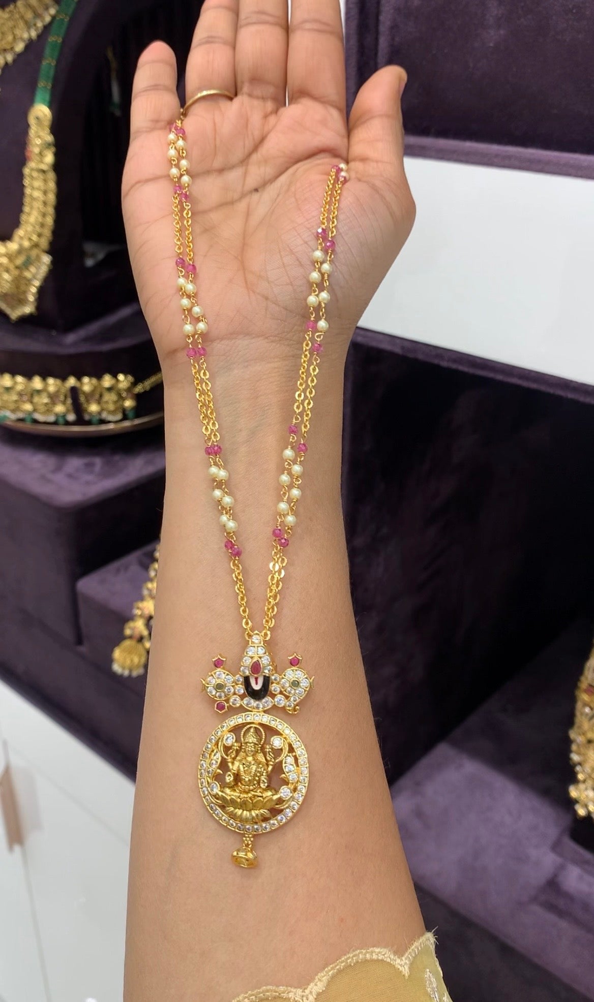 Beautiful Balaji pendant with handmaking beads , Chandraharam chain 18 inchs long