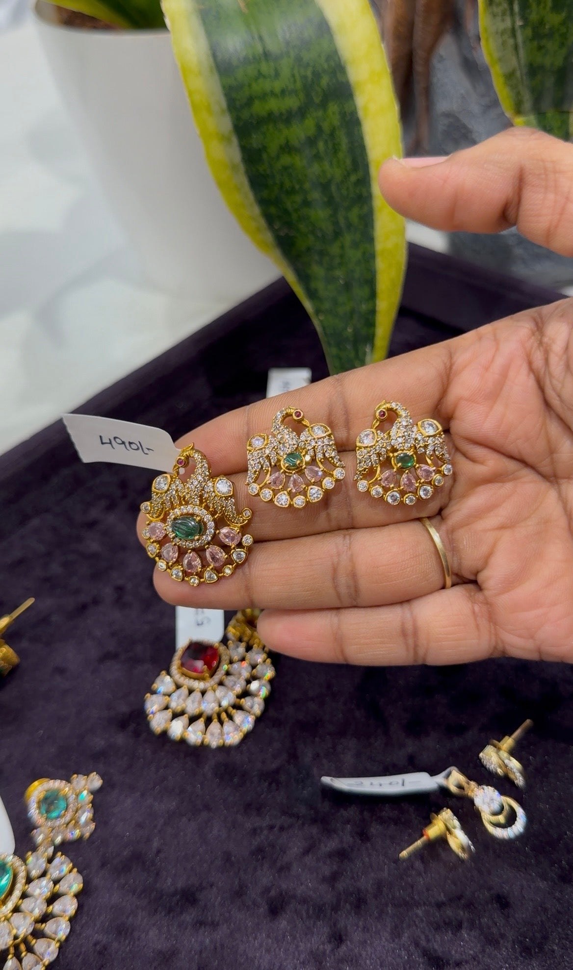 Beautiful peacock design CZ stone pendant set with pushback earrings