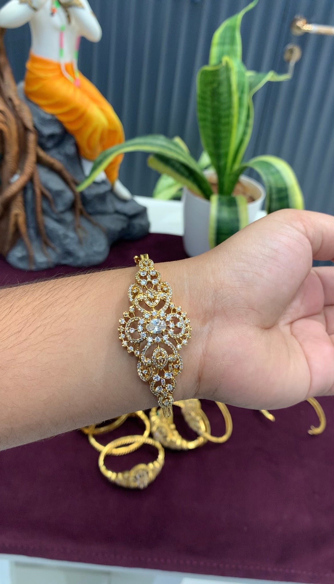 Beautiful white stone Diamond Replica openable bracelet