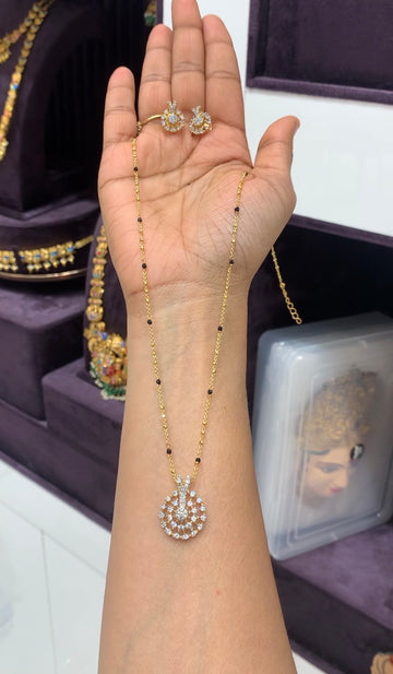 Beautiful white stone pendant set with handmaking Chandraharam chain 18 inchs  long