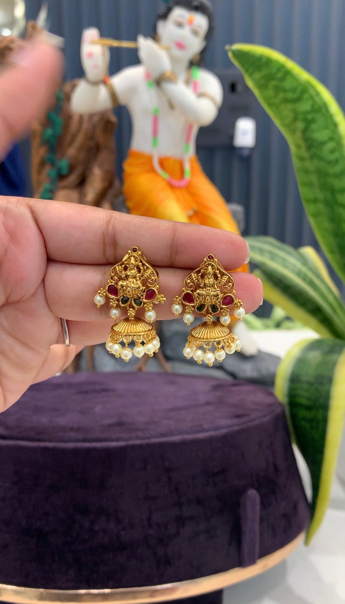 Beautiful Lakshmi devi earrings with pushback