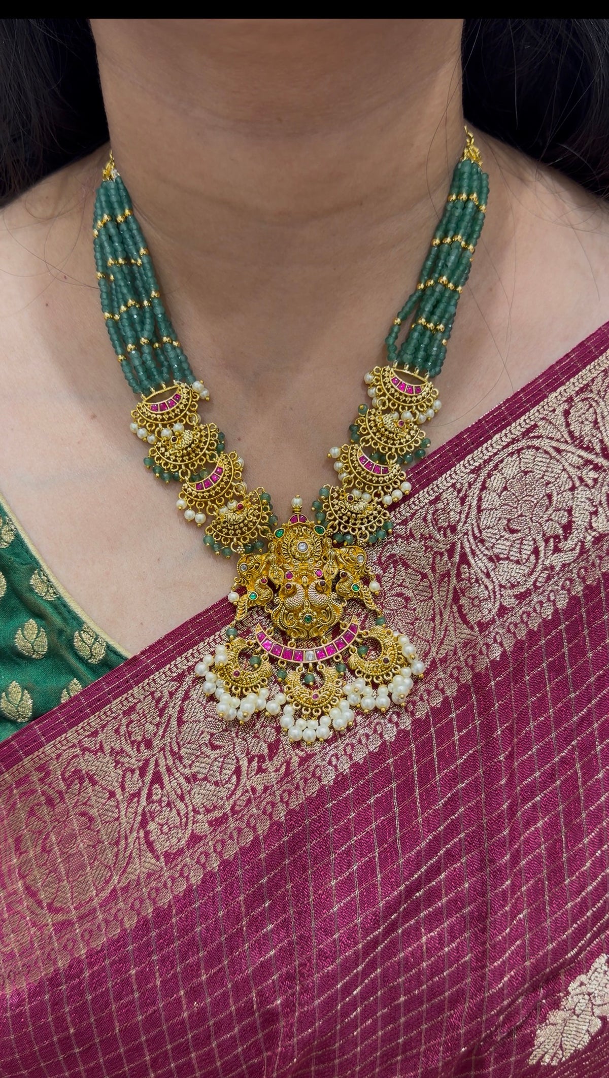 Beautiful Jadau stone locket beads necklace with Chandbali pushback earrings