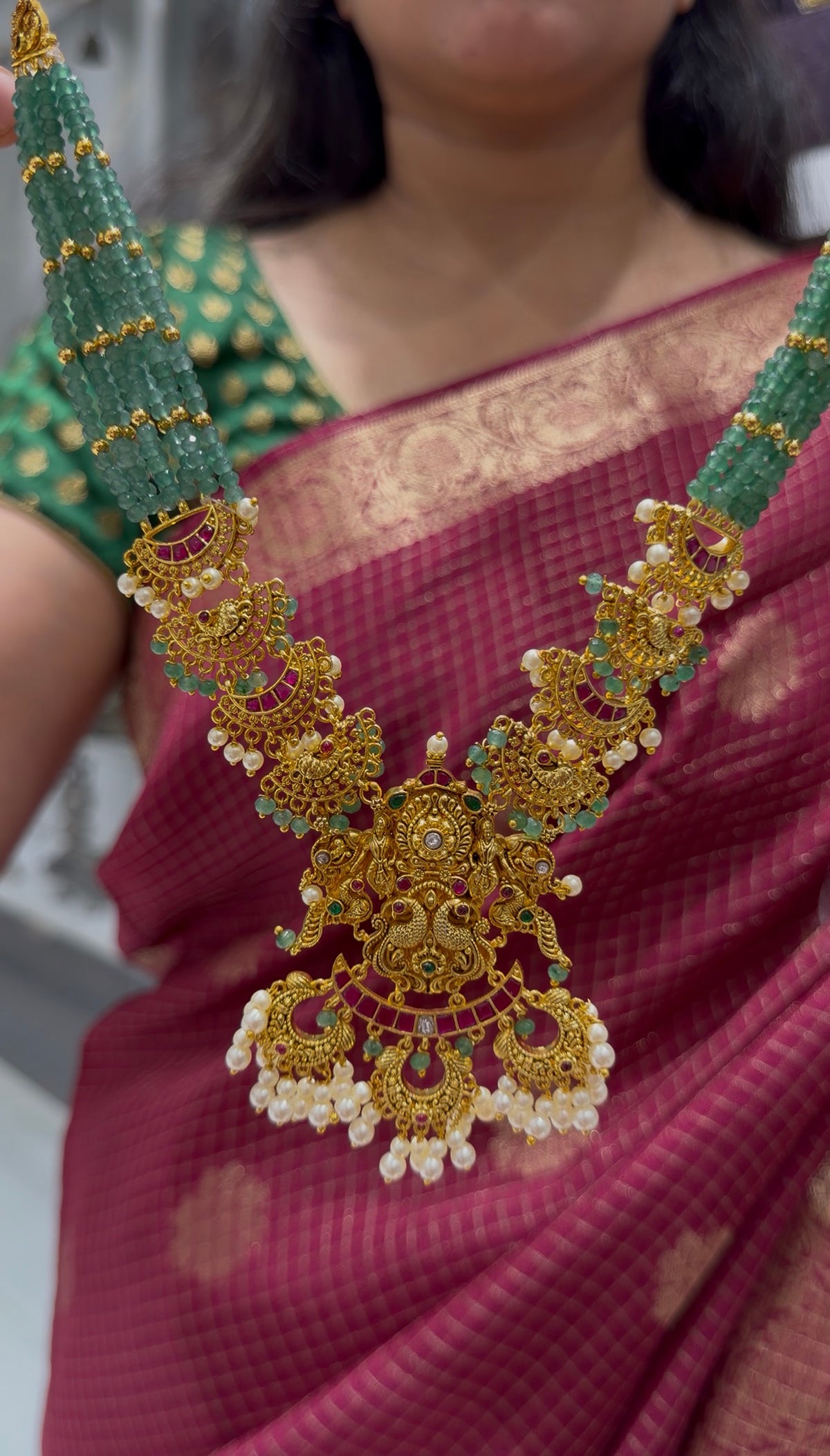 Beautiful Jadau stone locket beads necklace with Chandbali pushback earrings