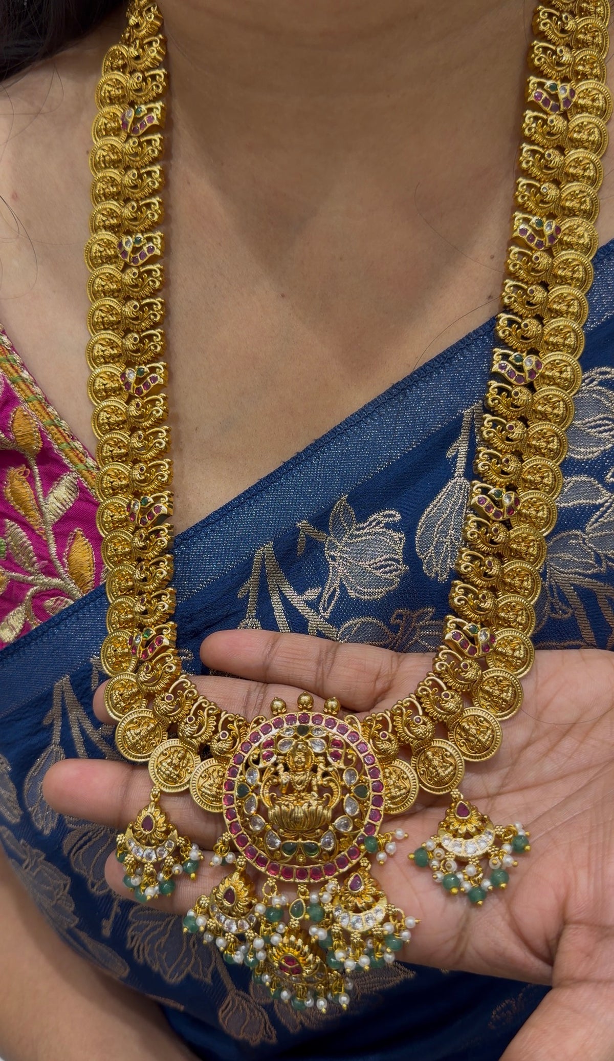 Beautiful pota stone kasula long haram with screwback earrings
