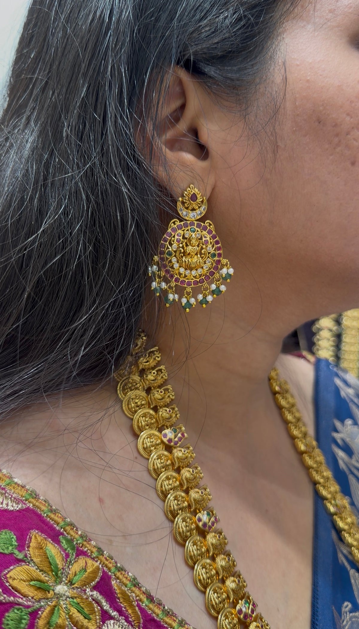 Beautiful pota stone kasula long haram with screwback earrings
