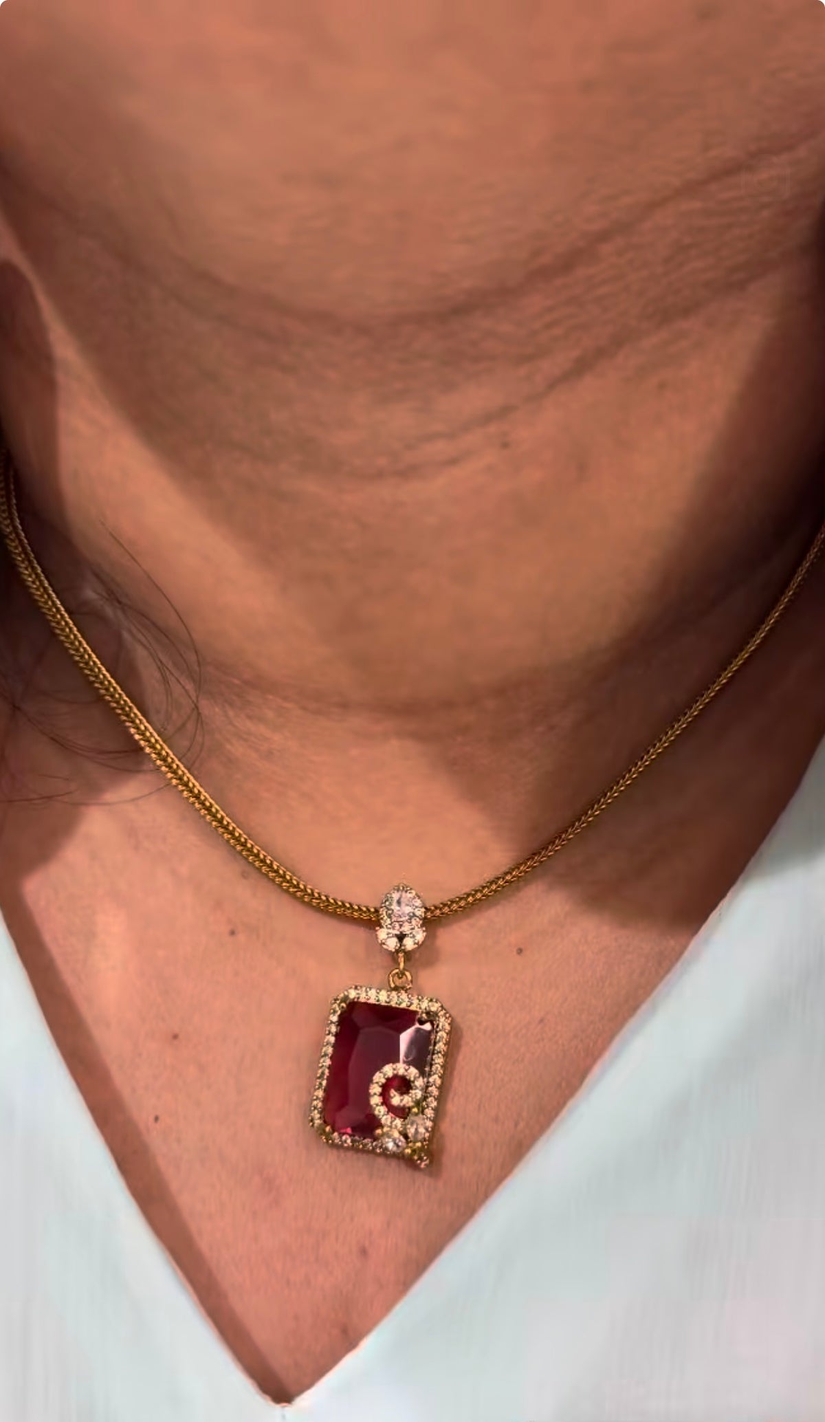 Beautiful red color stone nanpatti necklace with pushback earrings