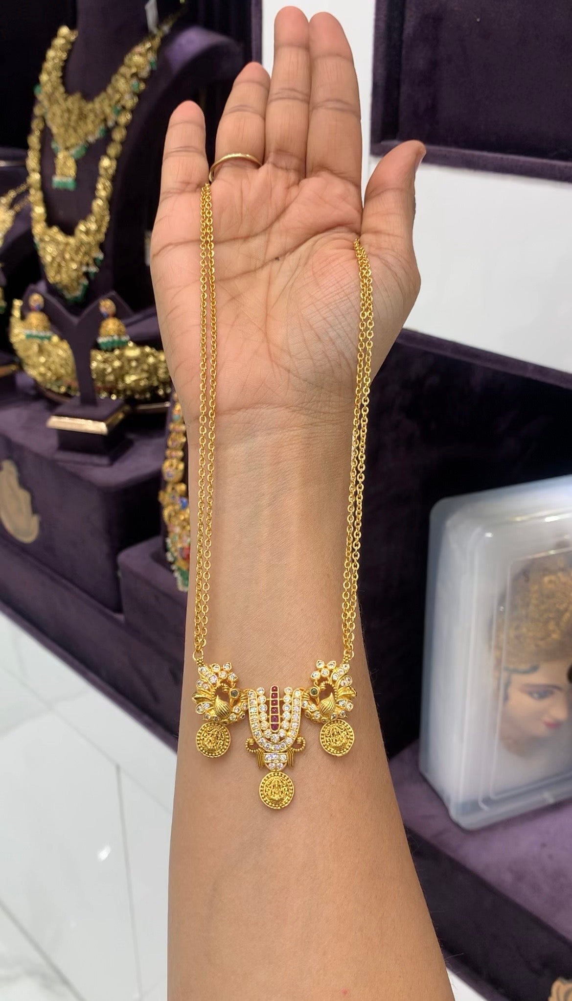 Beautiful shanku chakra namam pendant with Chandraharam chain 18 inchs long