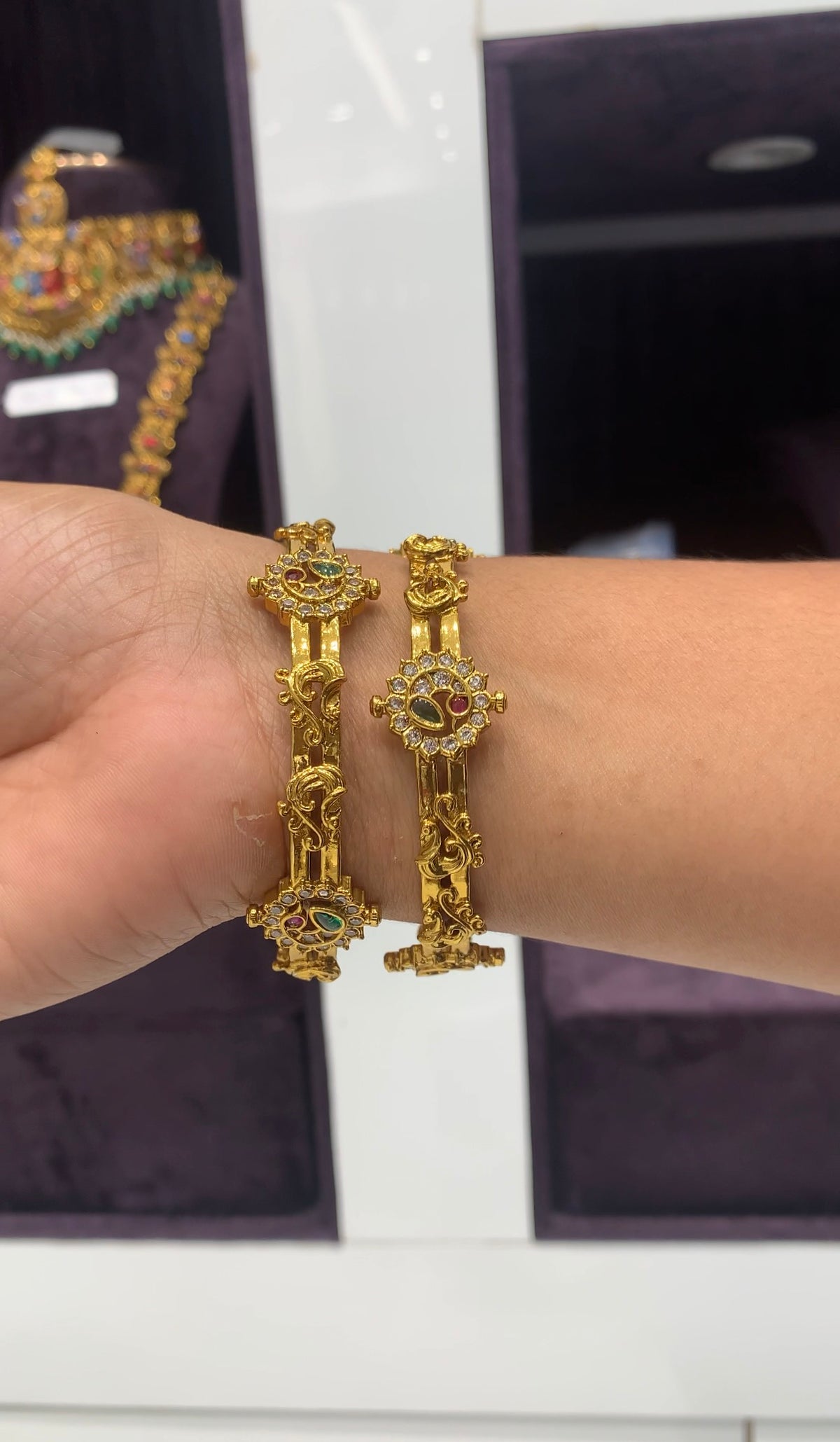 Beautiful peacock design uncut stones bangles