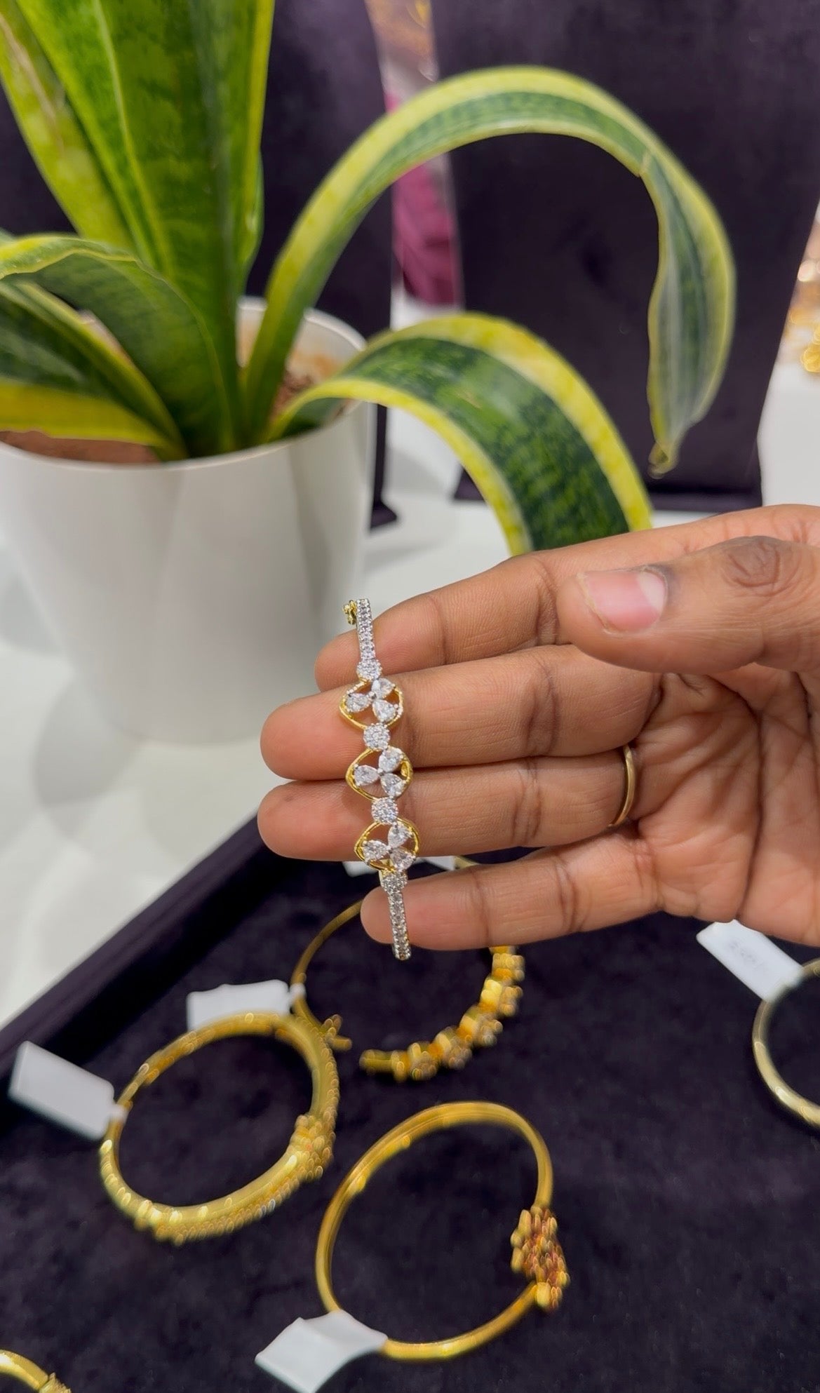 Beautiful white stones diamond replica openable bracelet