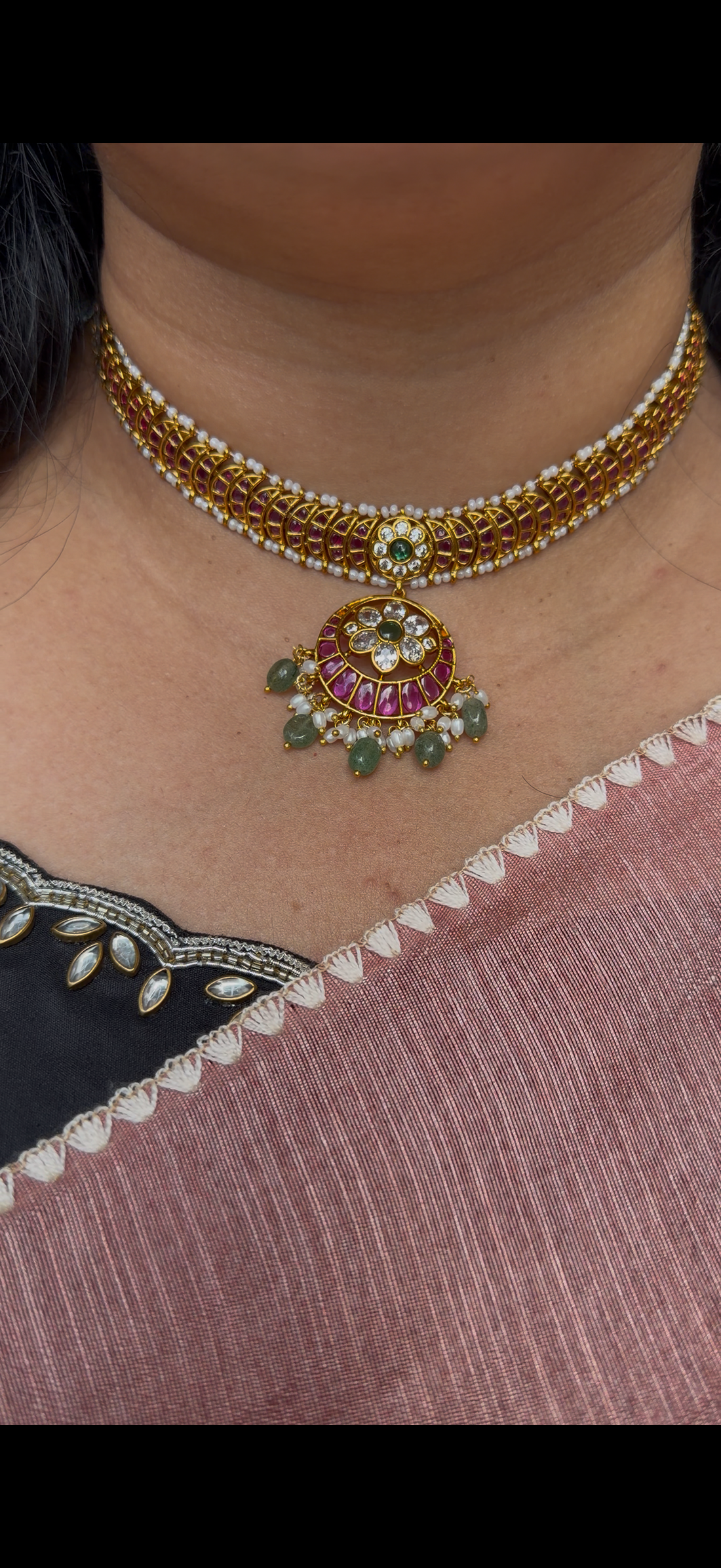 Beautiful pota stone necklace set with pushback earrings