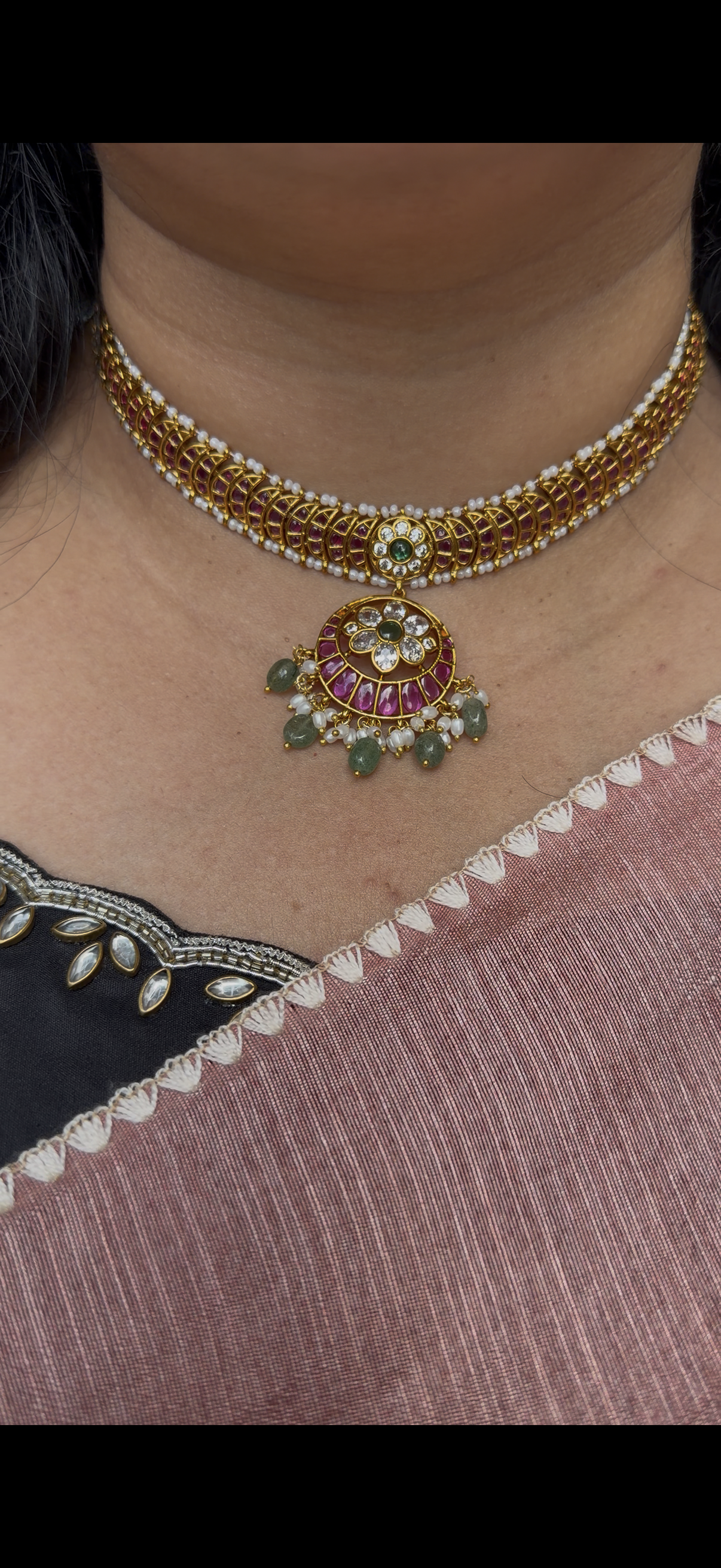 Beautiful pota stone necklace set with pushback earrings