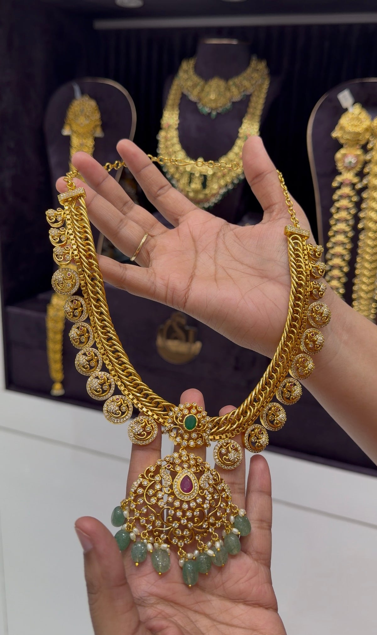 Beautiful CZ stones jelebi necklace with screwback earrings