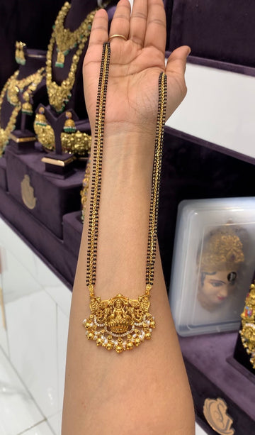 Beautiful Lakshmi pendant Blackbeads & Chandraharam chain 24 inchs long
